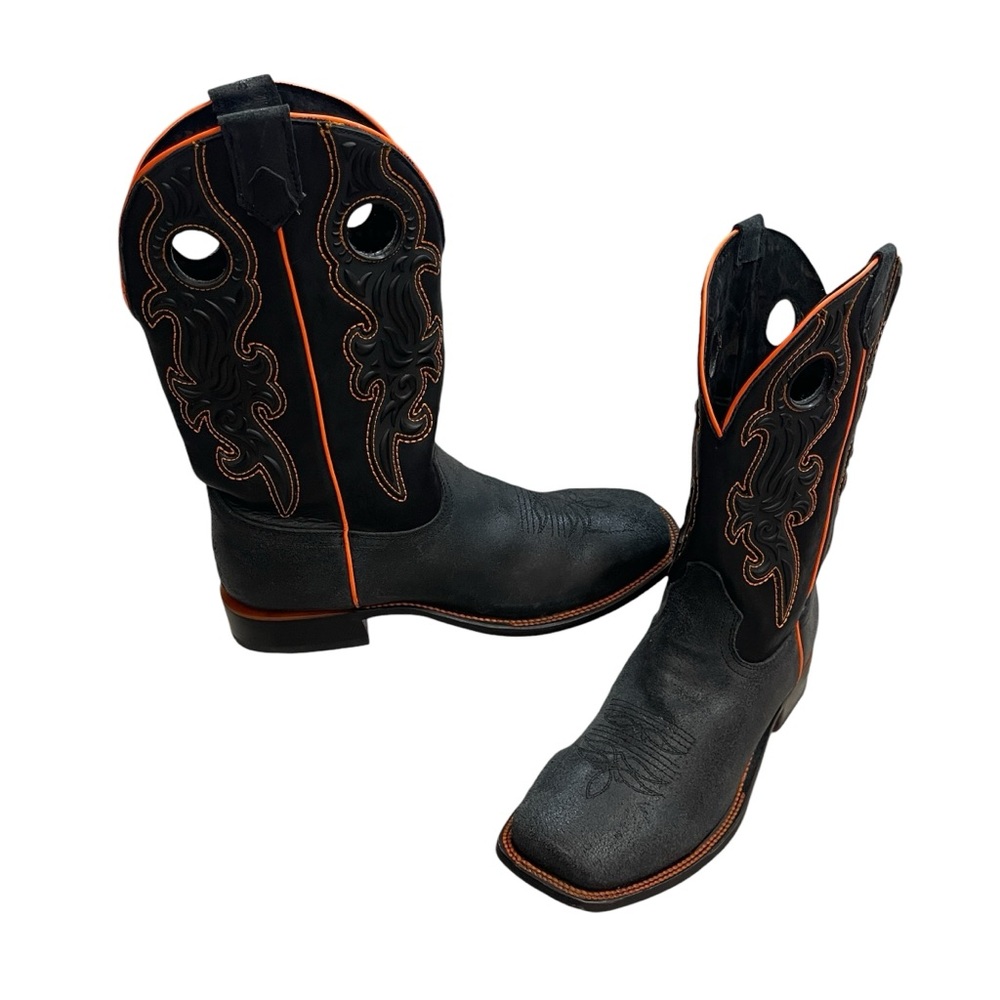 Corral Black Leather Neon Orange Square Toe Western Cowboy Boots Men’s Size 11D